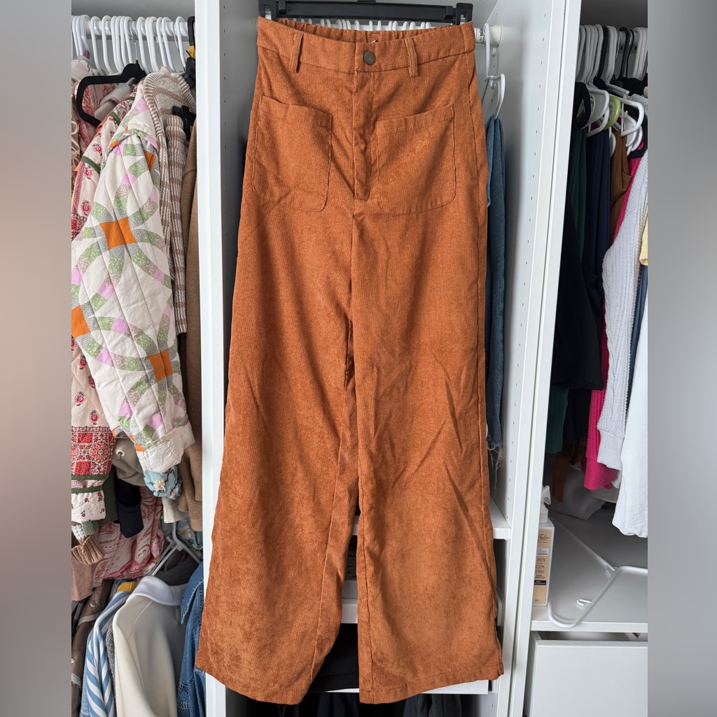 Shein Corduroy High-Waist Wide Leg Pants - Rust Orange